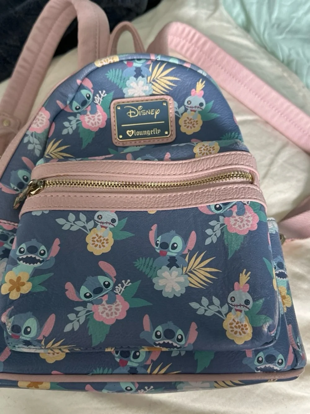 Disney Kids Mini Backpack - Blue & Pink Stitch Floral